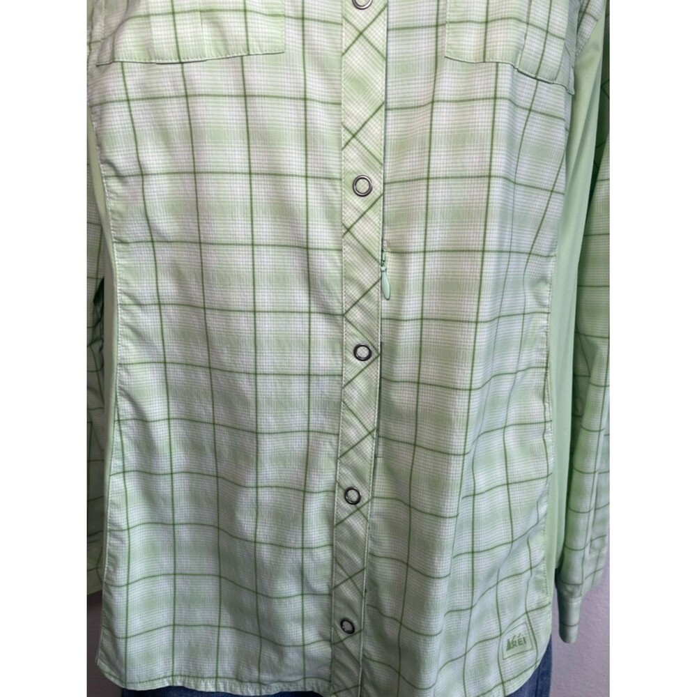 REI Women’s Long Sleeve Hiking Shirt Green Plaid Snap Front - Large - Picture 5 of 12
